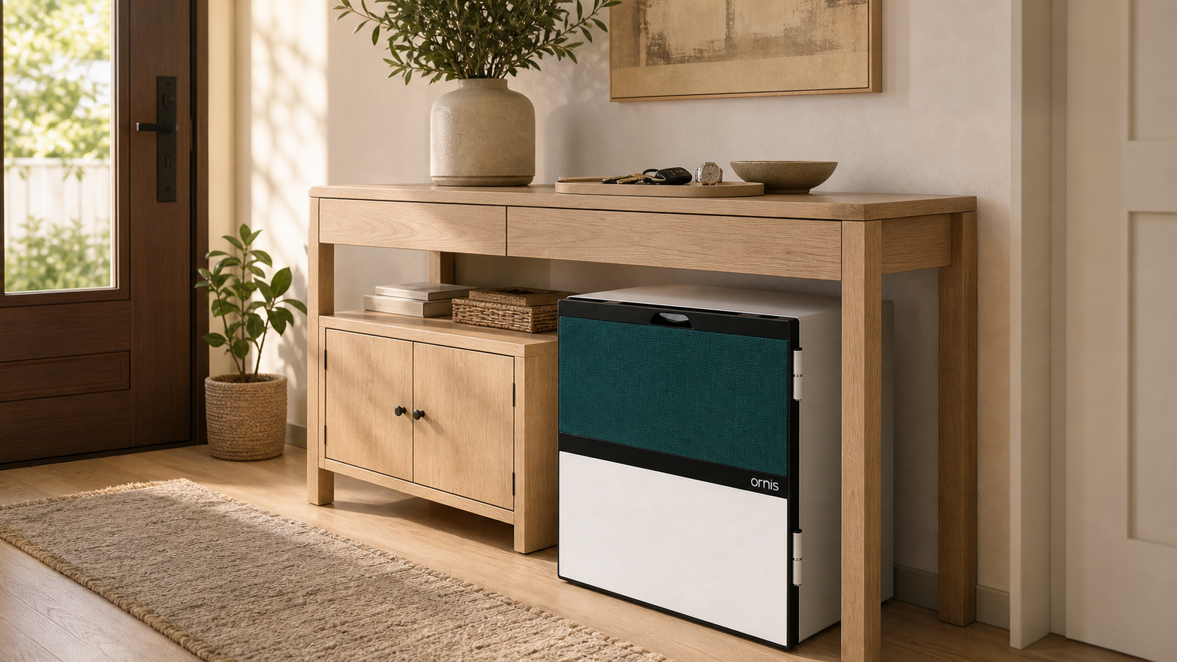 OR Emerald 530 safe placed under an entryway console.